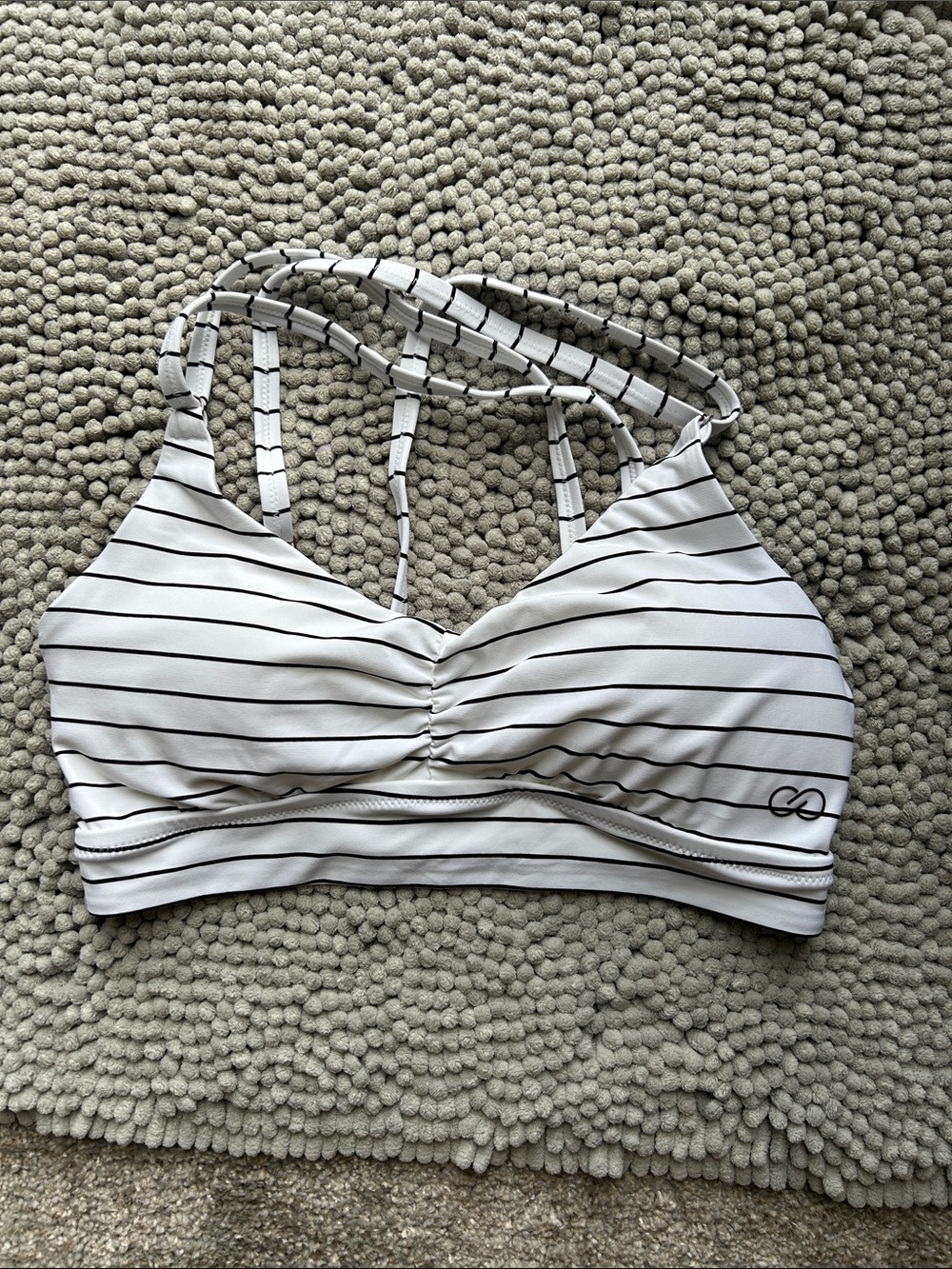Calia Striped White & Black Swim Top with Double Straps